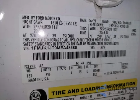 2021 Ford Expedition Xlt Max z USA, uszkodzony, nr VIN 1FMJK1JT9MEA48680